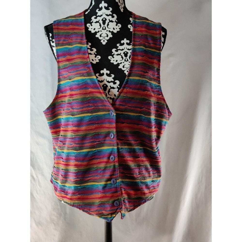 Jazz Sport California Vintage Multicolor Striped Textured Button Front Vest L
